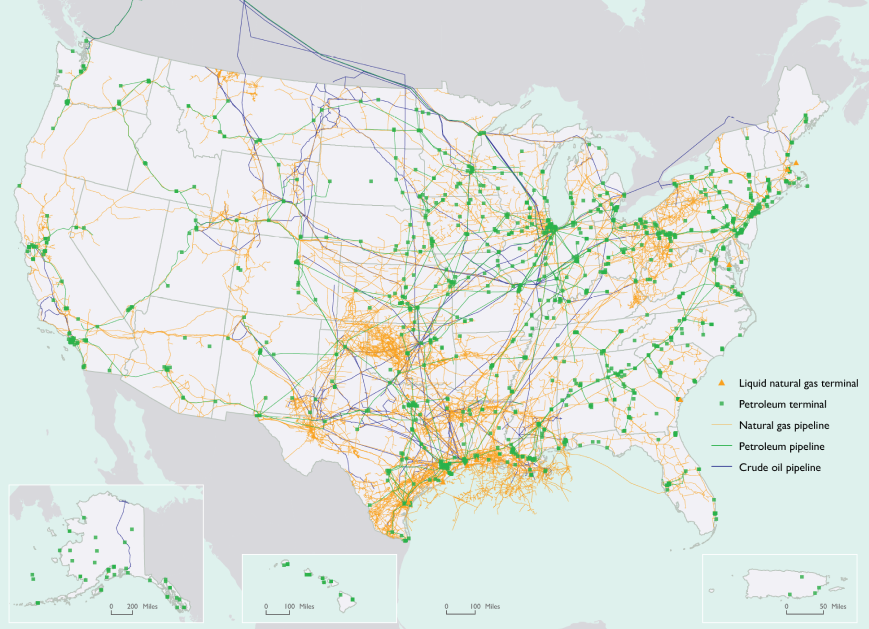 map of oil and gas pipelines in the US