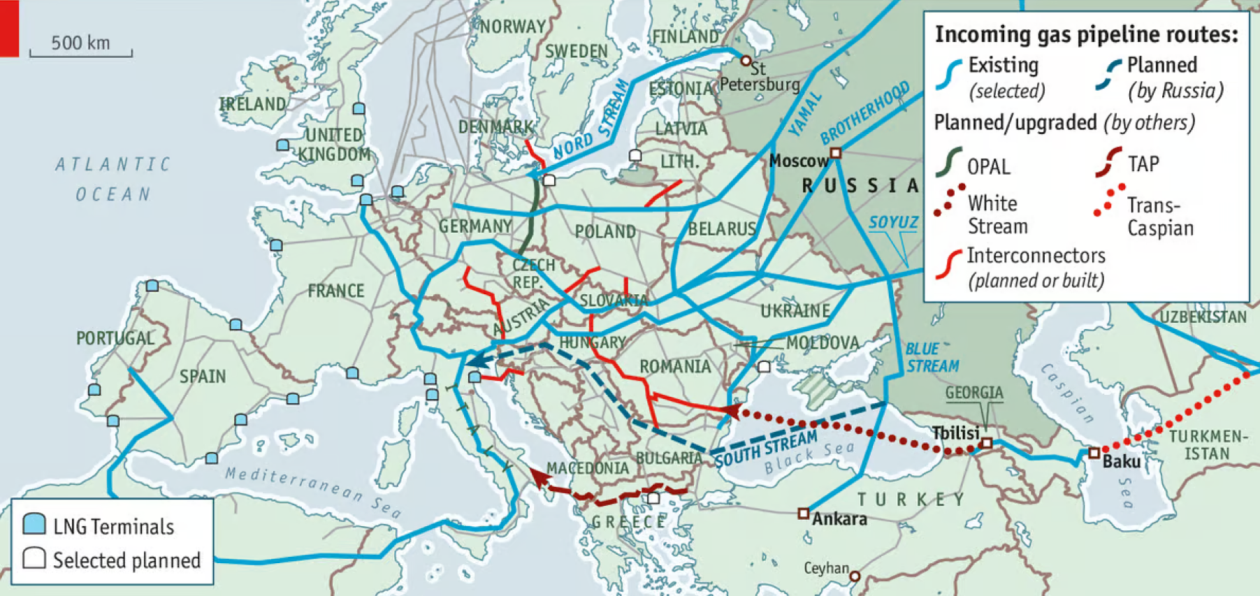 european natural gas pipelines pull from russia