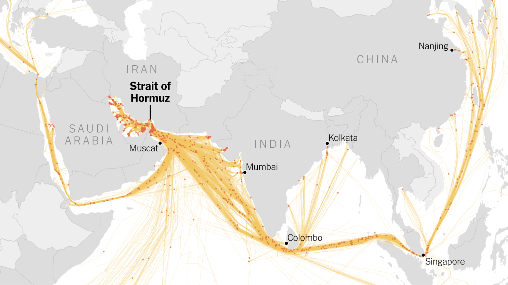 oil routes going through the strait of hormuz