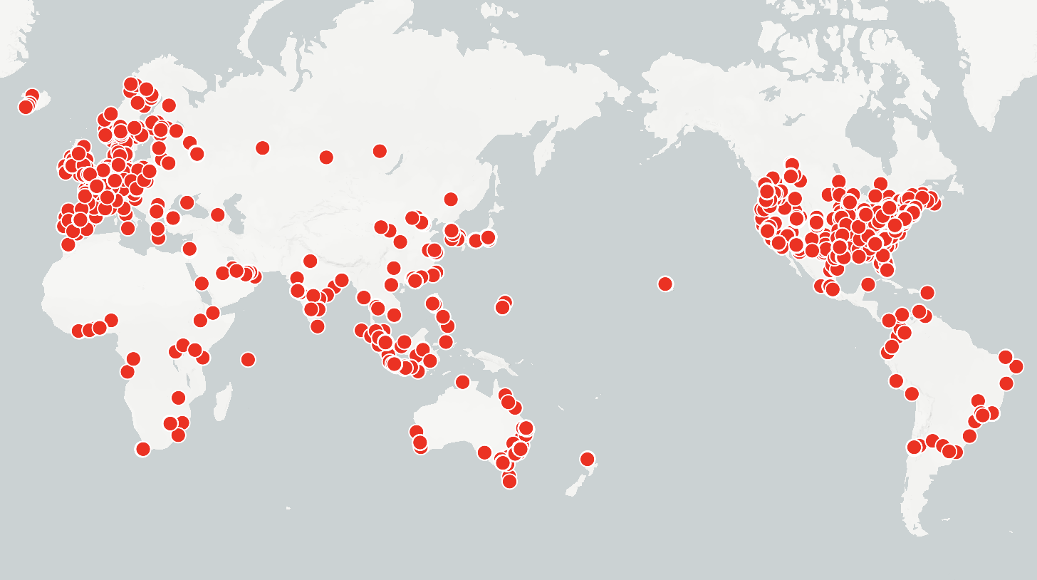 a map of the major data centers across the world