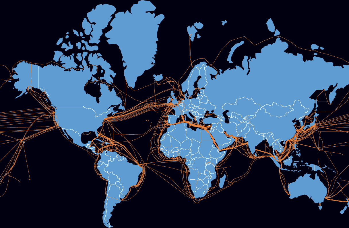 the major fiber optic lines that connect the global internet