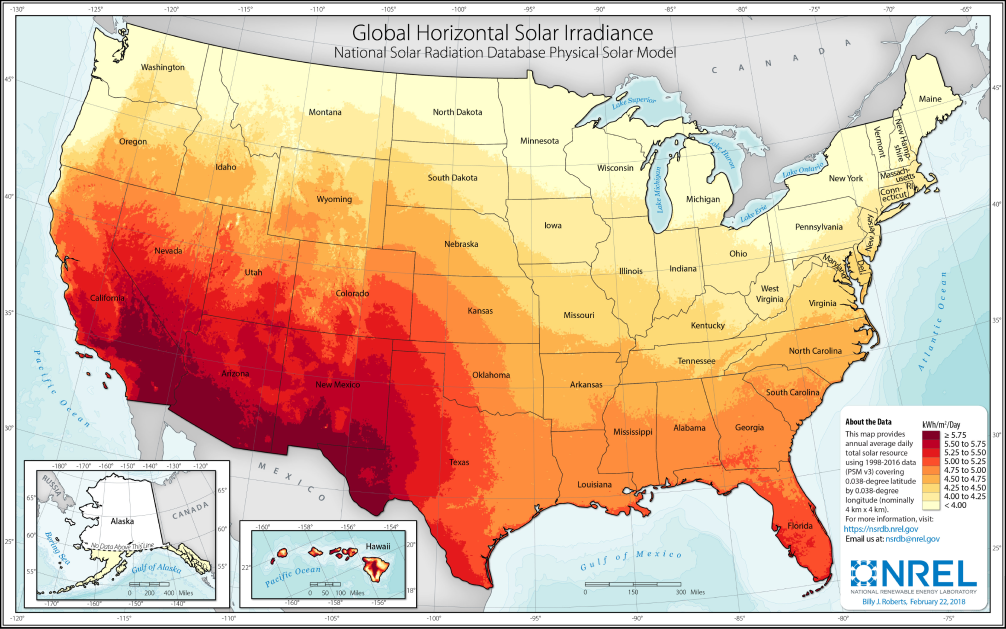 insolation map of the US